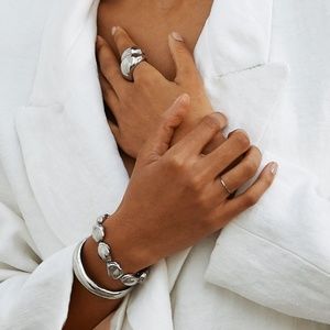 Silver Orb Cuff Bracelet and Ring Set